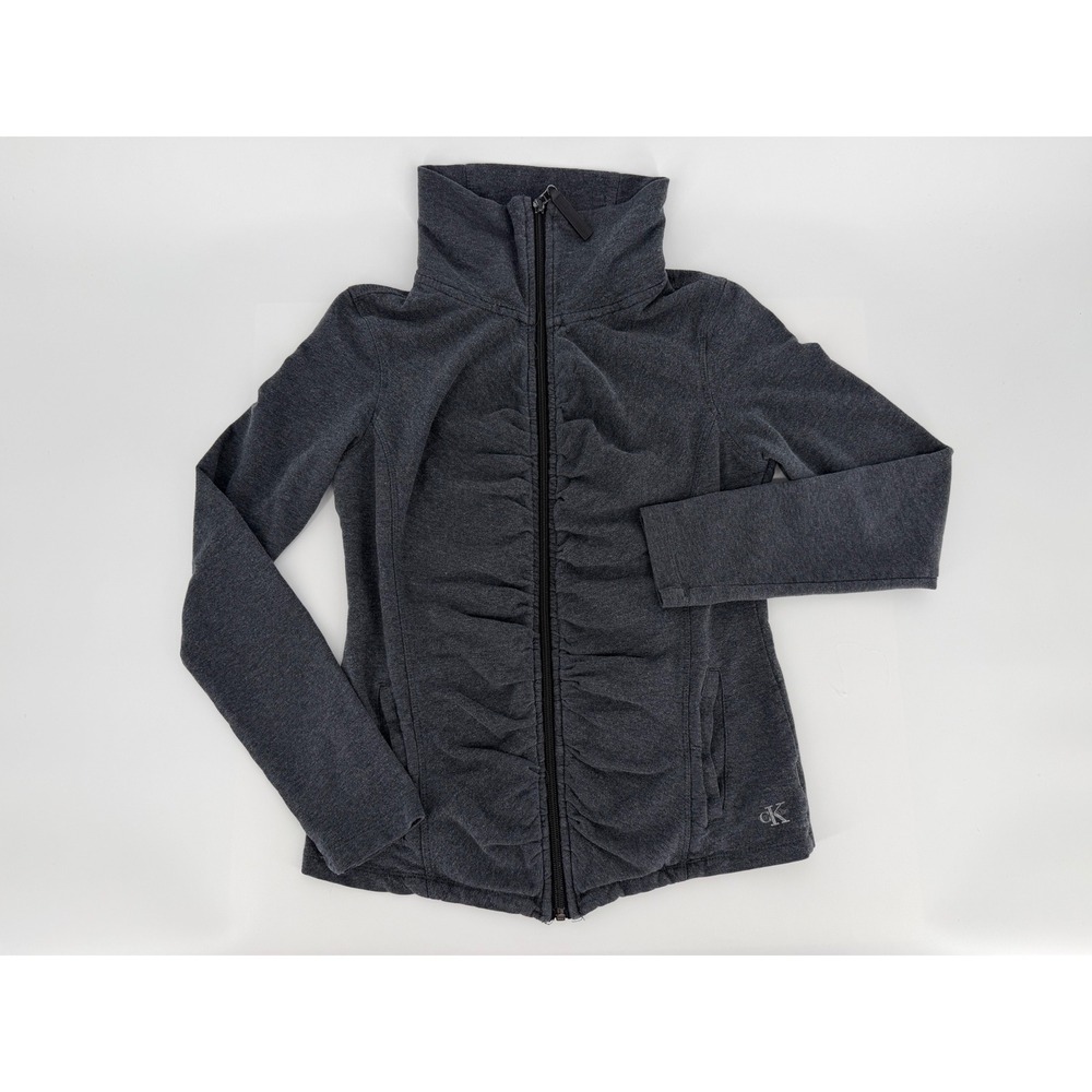 Calvin Klein Performance Ruched Full Zip Jacket Charcoal Grey Thumbholes Small - Picture 2 of 10